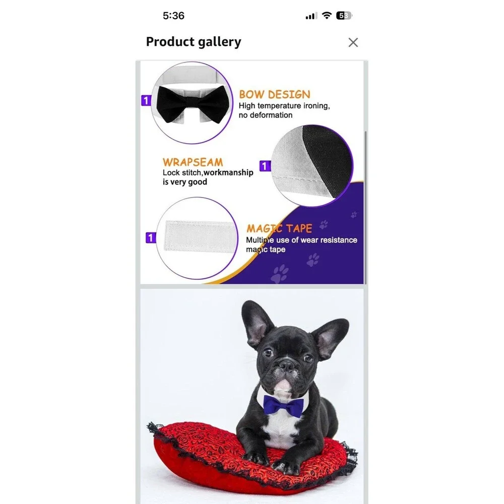 Elegant Dog Bow Tie Cute Tuxedo Bowtie with Adjustable White Collar Formal Large